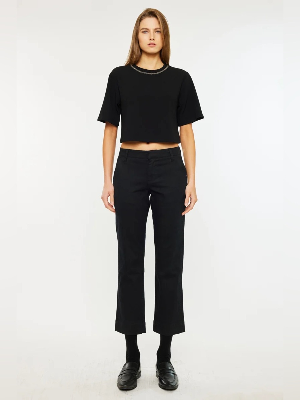 Kancan Julia Mid Rise Straight Black Pants NWT 5/26 Cropped Chino Work